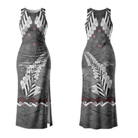 New Zealand Weka Personalised Family Matching Tank Maxi Dress and Hawaiian Shirt Aotearoa Hen Silver Fern Maori Pattern LT22 Mom's Dress Black - Polynesian Pride