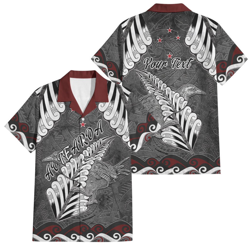 New Zealand Weka Personalised Family Matching Tank Maxi Dress and Hawaiian Shirt Aotearoa Hen Silver Fern Maori Pattern LT22 Dad's Shirt - Short Sleeve Black - Polynesian Pride