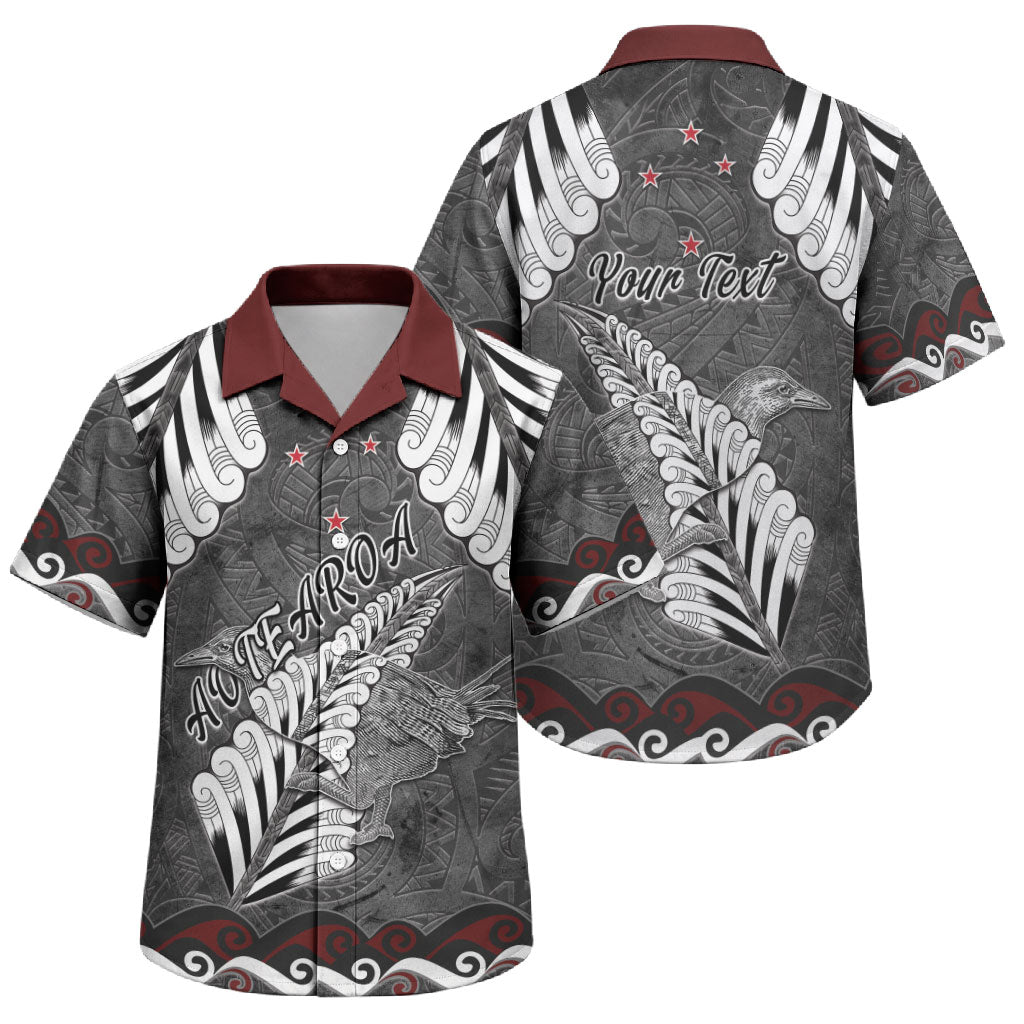 New Zealand Weka Personalised Family Matching Tank Maxi Dress and Hawaiian Shirt Aotearoa Hen Silver Fern Maori Pattern LT22 Son's Shirt Black - Polynesian Pride