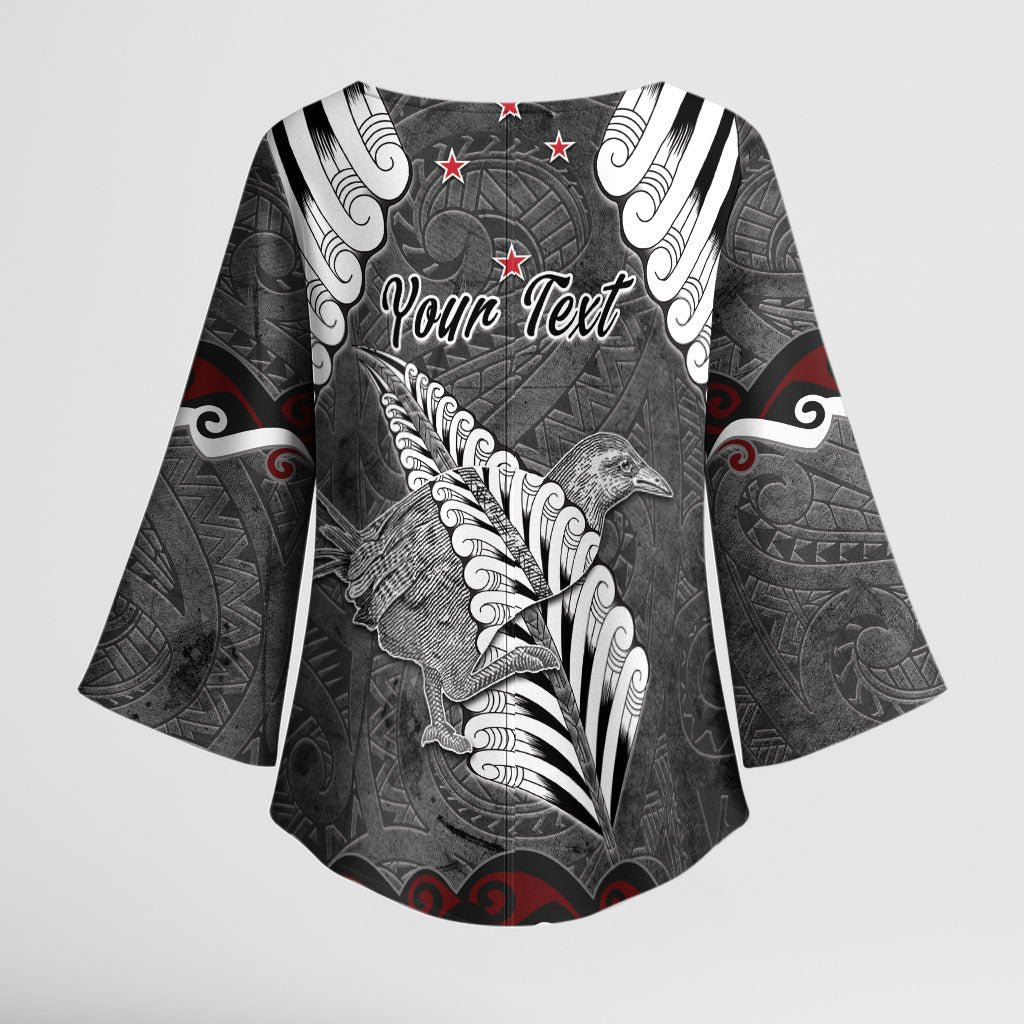 New Zealand Weka Personalised Kimono Sleeve Blouse Aotearoa Hen Silver Fern Maori Pattern LT22 - Polynesian Pride