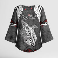 New Zealand Weka Personalised Kimono Sleeve Blouse Aotearoa Hen Silver Fern Maori Pattern LT22 - Polynesian Pride