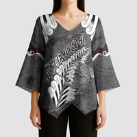 New Zealand Weka Personalised Kimono Sleeve Blouse Aotearoa Hen Silver Fern Maori Pattern LT22 - Polynesian Pride