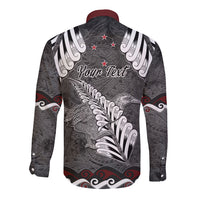 New Zealand Weka Personalised Long Sleeve Button Shirt Aotearoa Hen Silver Fern Maori Pattern