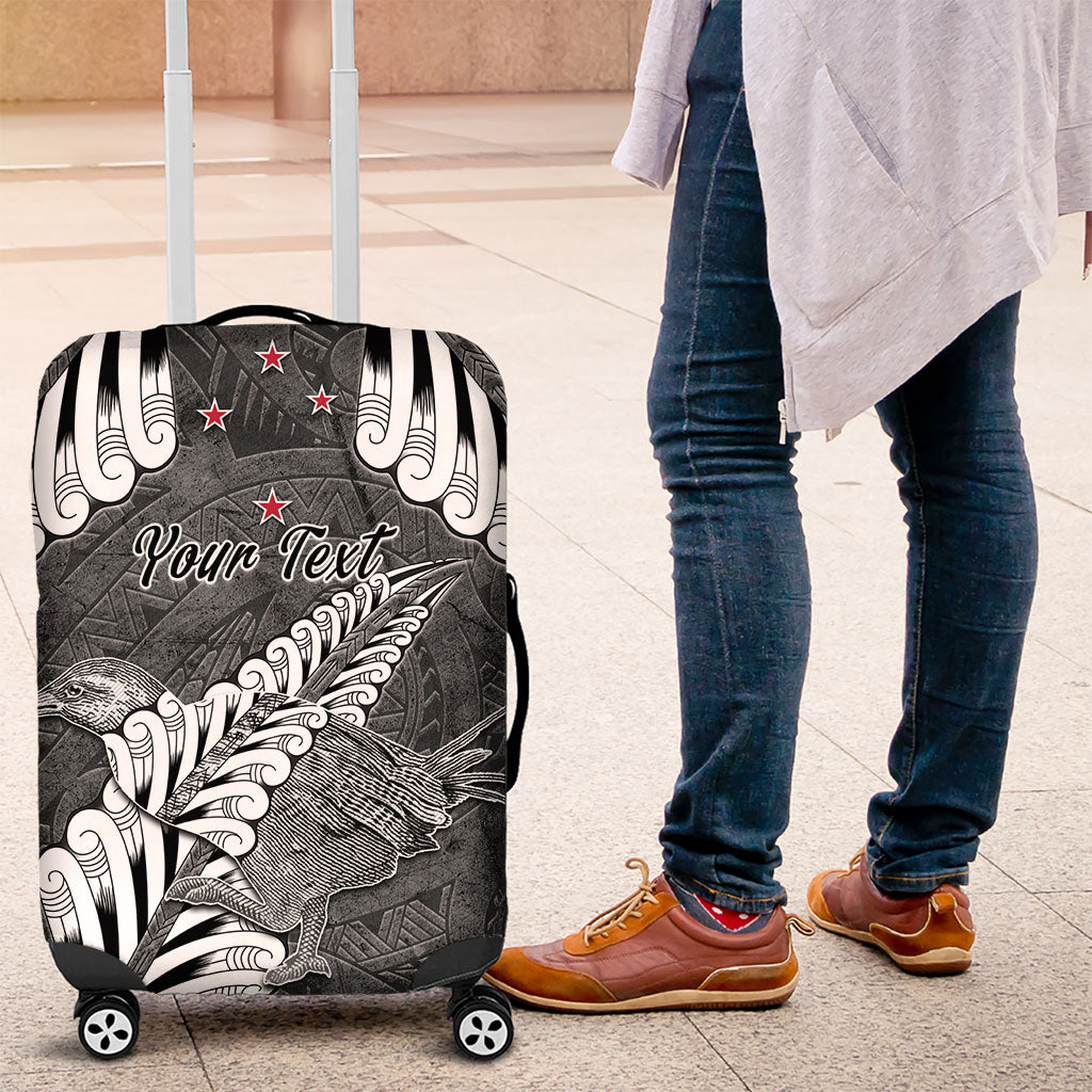 New Zealand Weka Personalised Luggage Cover Aotearoa Hen Silver Fern Maori Pattern LT22 Black - Polynesian Pride