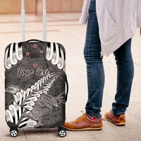 New Zealand Weka Personalised Luggage Cover Aotearoa Hen Silver Fern Maori Pattern LT22 Black - Polynesian Pride