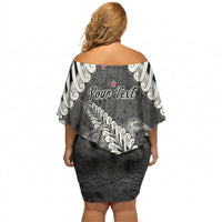 New Zealand Weka Personalised Off Shoulder Short Dress Aotearoa Hen Silver Fern Maori Pattern LT22 - Polynesian Pride