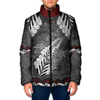 New Zealand Weka Personalised Padded Jacket Aotearoa Hen Silver Fern Maori Pattern LT22 Men Black - Polynesian Pride