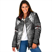 New Zealand Weka Personalised Padded Jacket Aotearoa Hen Silver Fern Maori Pattern LT22 Women Black - Polynesian Pride