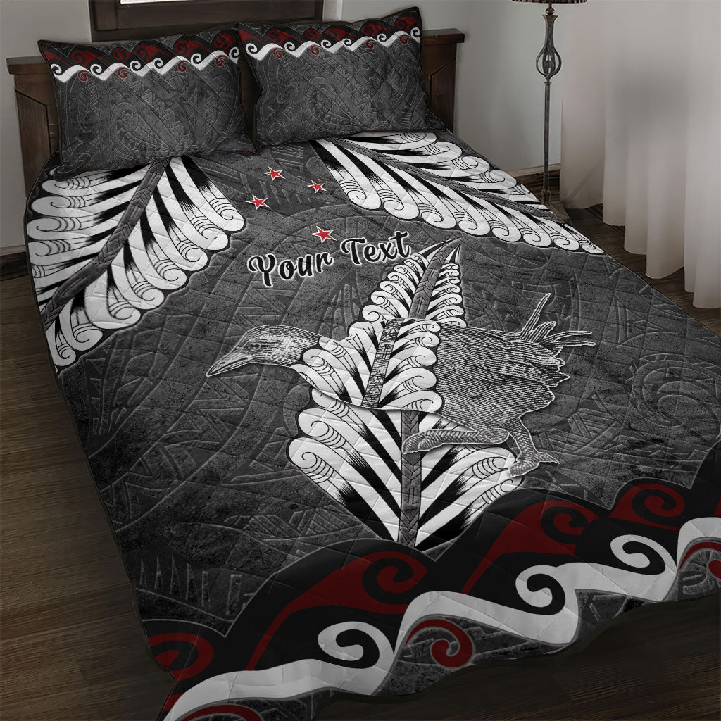 New Zealand Weka Personalised Quilt Bed Set Aotearoa Hen Silver Fern Maori Pattern