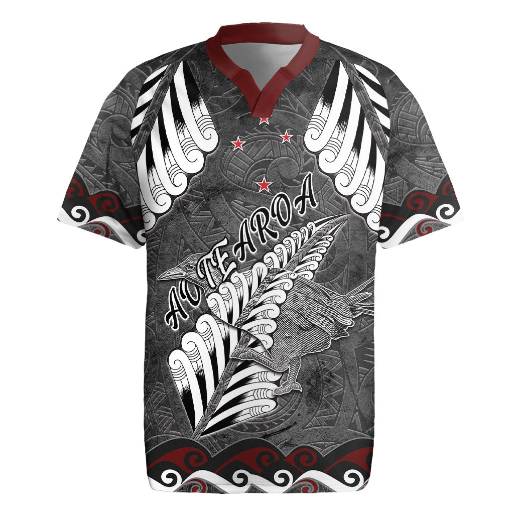 New Zealand Weka Personalised Rugby Jersey Aotearoa Hen Silver Fern Maori Pattern