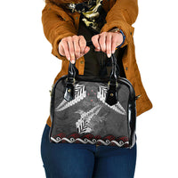 New Zealand Weka Personalised Shoulder Handbag Aotearoa Hen Silver Fern Maori Pattern