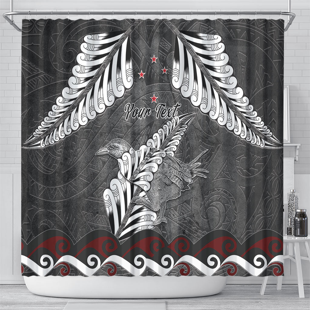 New Zealand Weka Personalised Shower Curtain Aotearoa Hen Silver Fern Maori Pattern