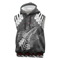 New Zealand Weka Personalised Sleeveless Hoodie Aotearoa Hen Silver Fern Maori Pattern