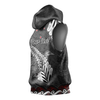 New Zealand Weka Personalised Sleeveless Hoodie Aotearoa Hen Silver Fern Maori Pattern