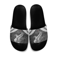 New Zealand Weka Personalised Slide Sandals Aotearoa Hen Silver Fern Maori Pattern LT22 Black - Polynesian Pride