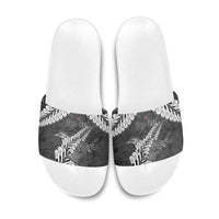 New Zealand Weka Personalised Slide Sandals Aotearoa Hen Silver Fern Maori Pattern LT22 Black - Polynesian Pride