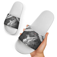 New Zealand Weka Personalised Slide Sandals Aotearoa Hen Silver Fern Maori Pattern LT22 - Polynesian Pride