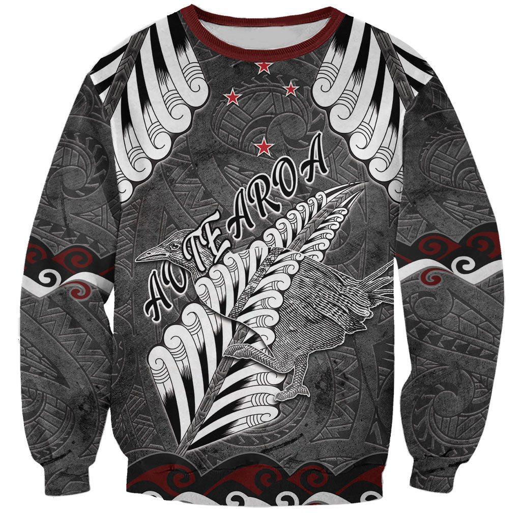 New Zealand Weka Personalised Sweatshirt Aotearoa Hen Silver Fern Maori Pattern LT22 Unisex Black - Polynesian Pride