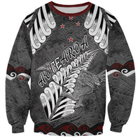 New Zealand Weka Personalised Sweatshirt Aotearoa Hen Silver Fern Maori Pattern LT22 Unisex Black - Polynesian Pride