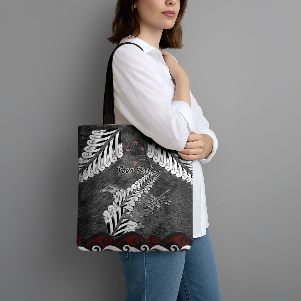 New Zealand Weka Personalised Tote Bag Aotearoa Hen Silver Fern Maori Pattern