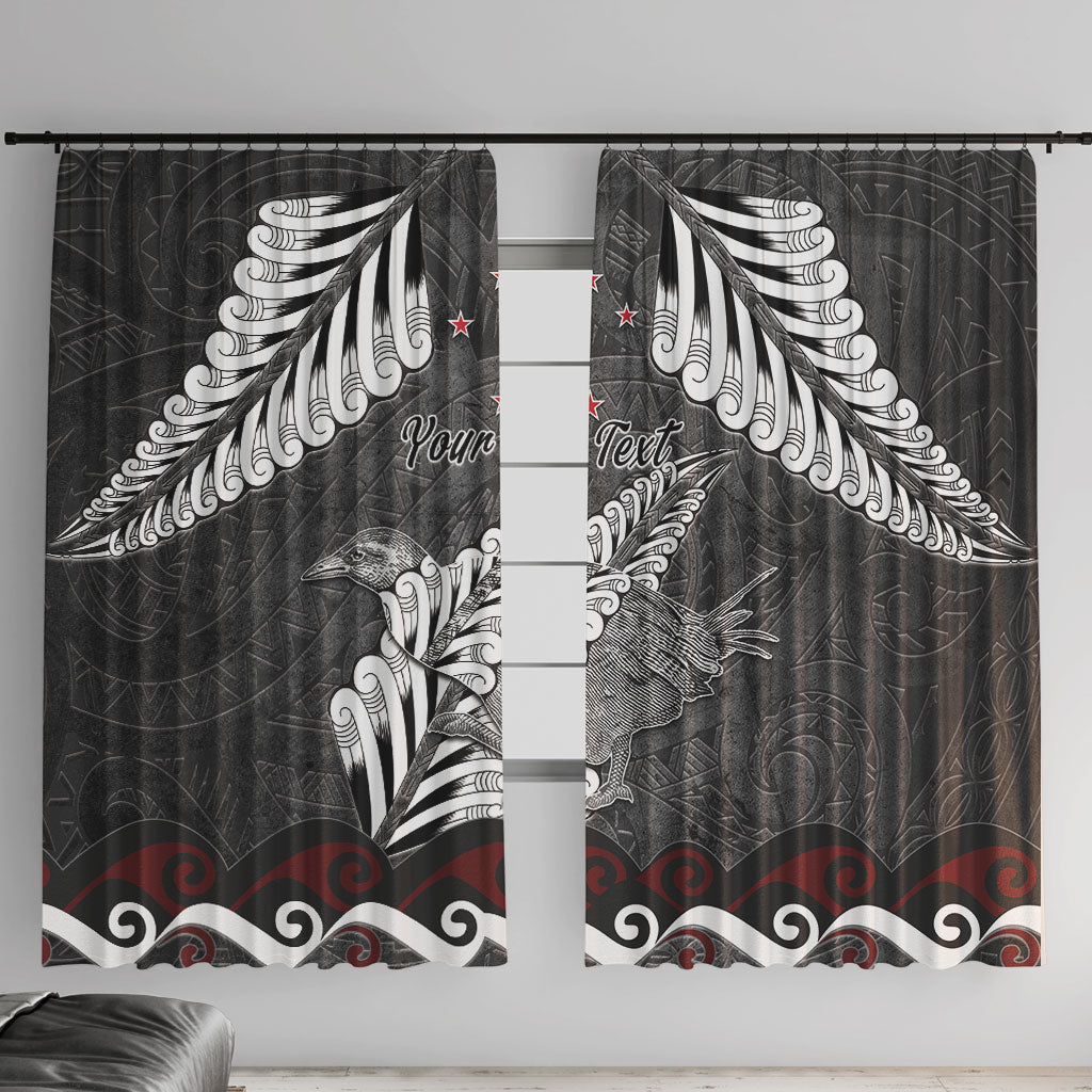 New Zealand Weka Personalised Window Curtain Aotearoa Hen Silver Fern Maori Pattern