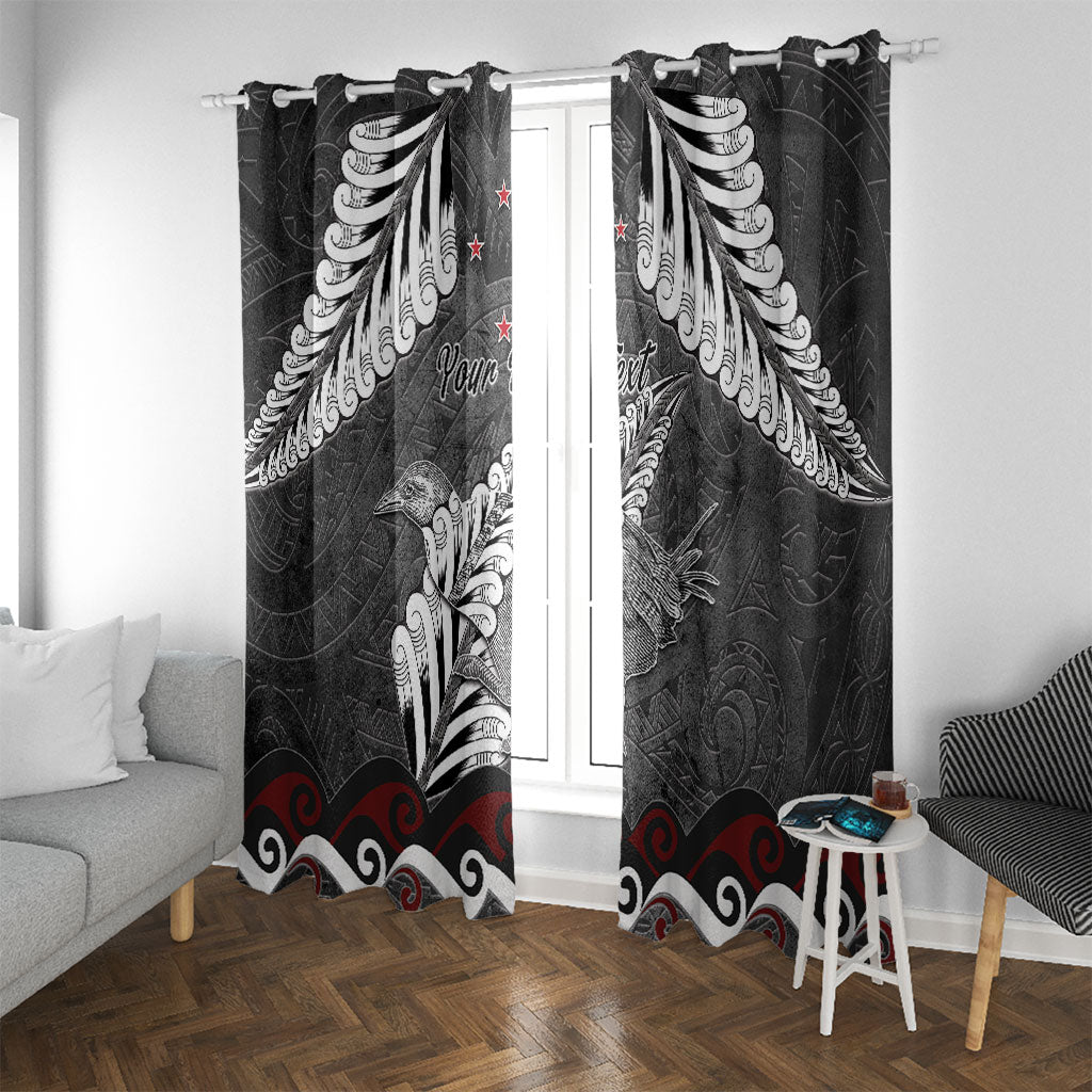 New Zealand Weka Personalised Window Curtain Aotearoa Hen Silver Fern Maori Pattern