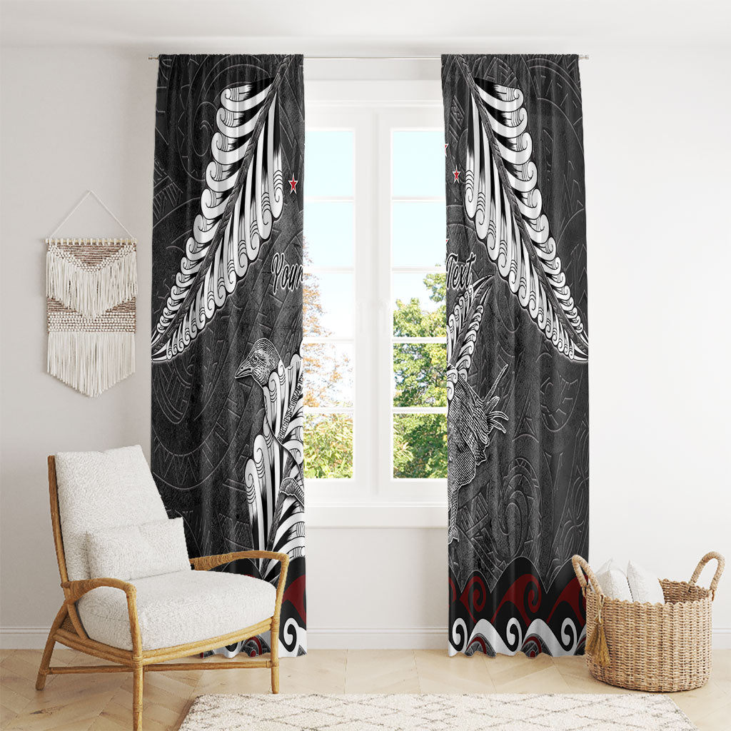 New Zealand Weka Personalised Window Curtain Aotearoa Hen Silver Fern Maori Pattern