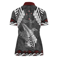 New Zealand Weka Personalised Women Polo Shirt Aotearoa Hen Silver Fern Maori Pattern