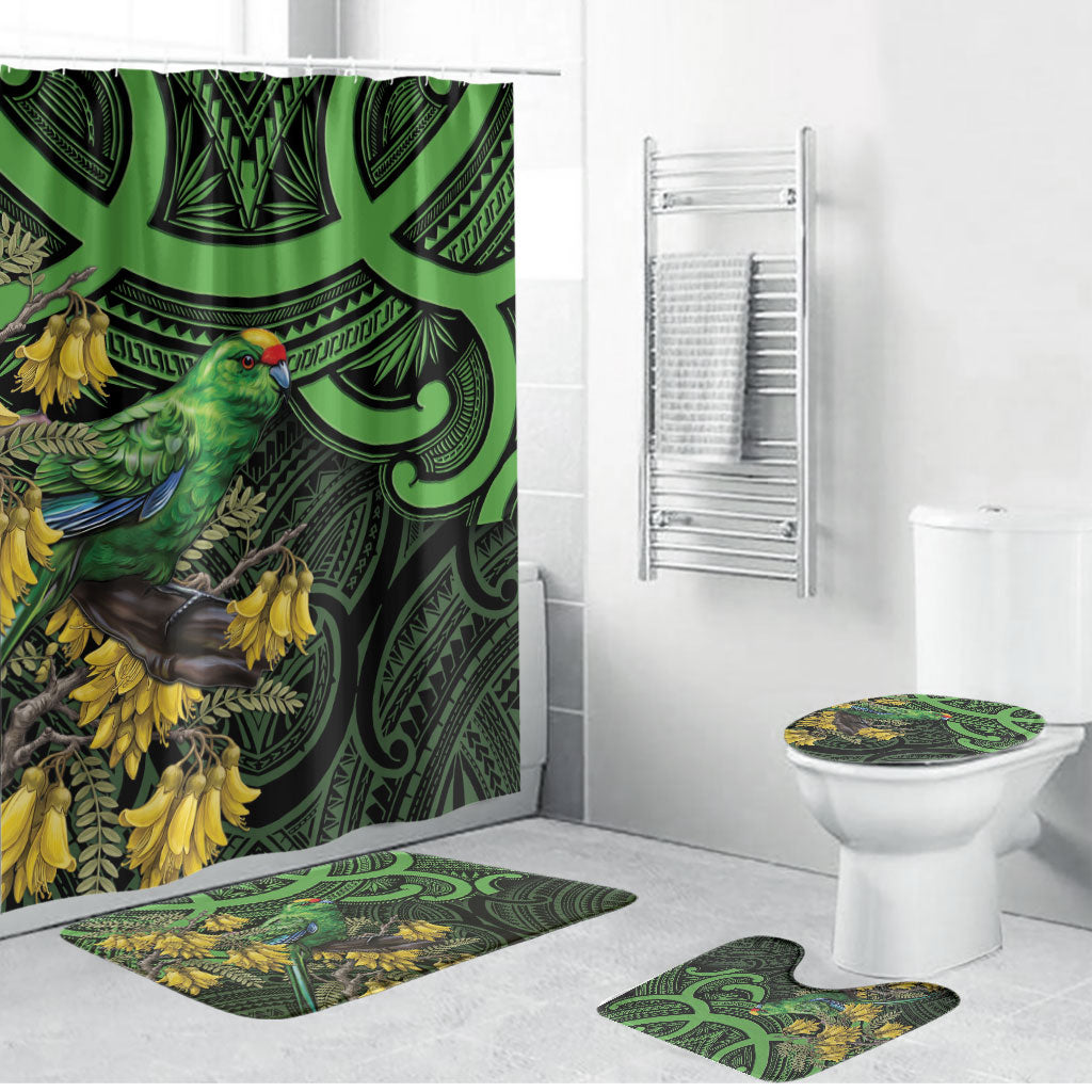 New Zealand Parakeet Bird Bathroom Set Maori Kakariki Kowhai Maori Pattern