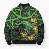 New Zealand Parakeet Bird Bomber Puffer Jacket Maori Kakariki Kowhai Maori Pattern
