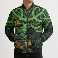 New Zealand Parakeet Bird Bomber Puffer Jacket Maori Kakariki Kowhai Maori Pattern