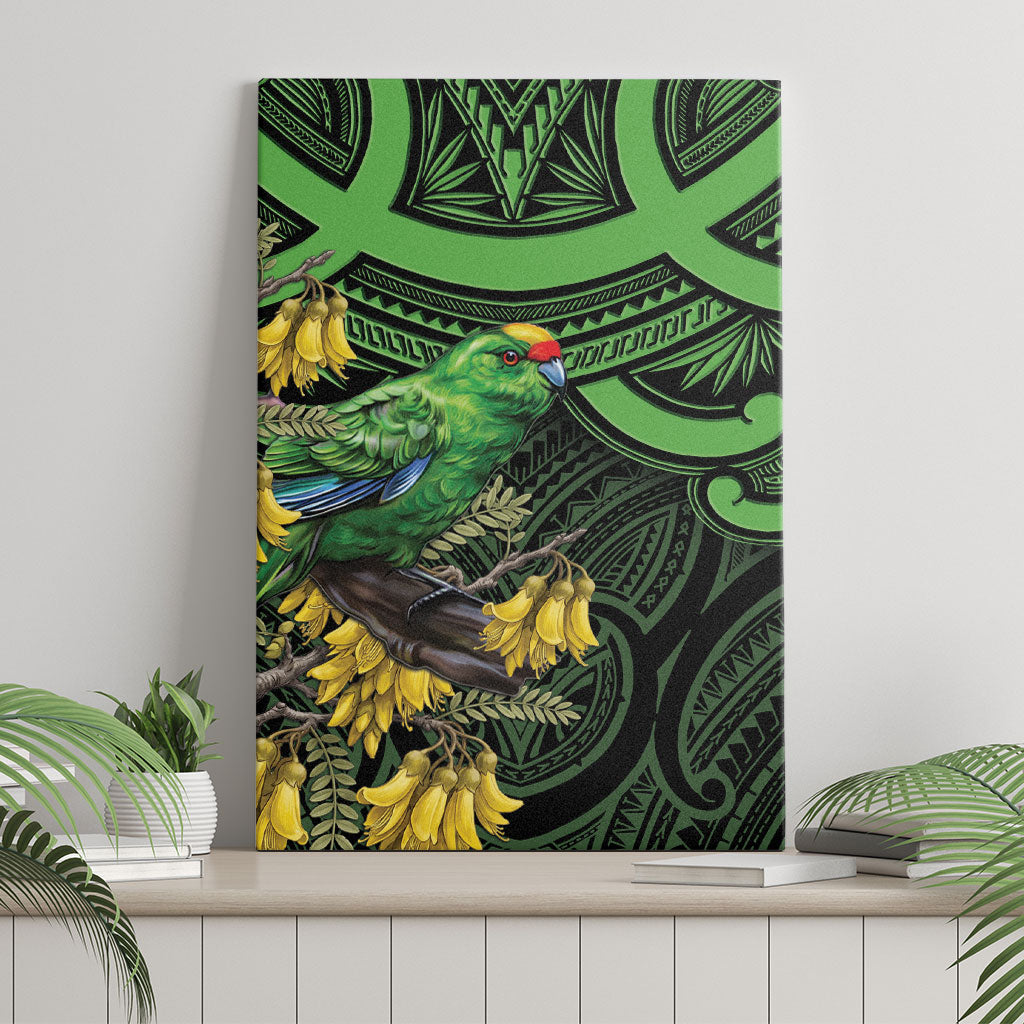 New Zealand Parakeet Bird Canvas Wall Art Maori Kakariki Kowhai Maori Pattern