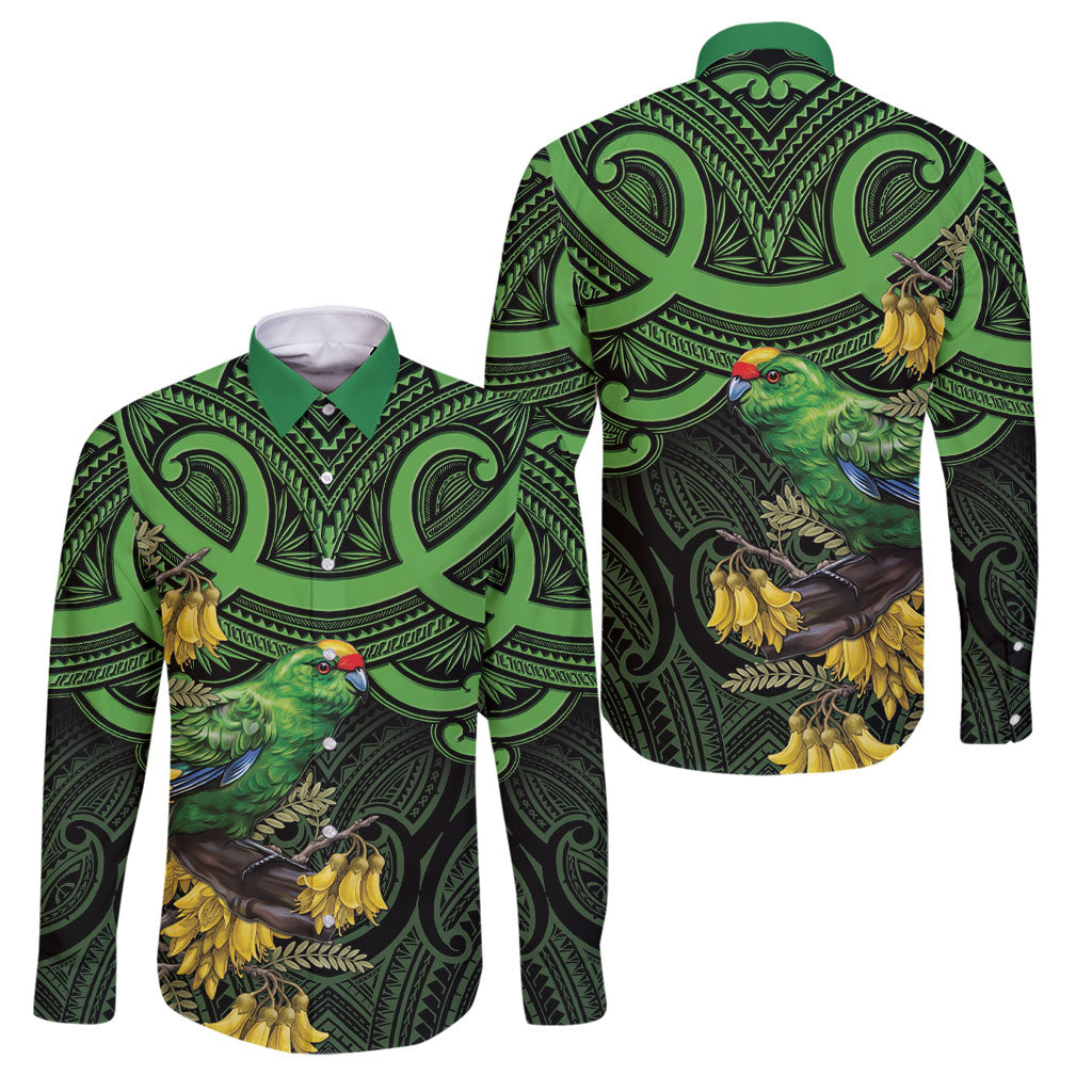 New Zealand Parakeet Bird Family Matching Tank Maxi Dress and Hawaiian Shirt Maori Kakariki Kowhai Maori Pattern