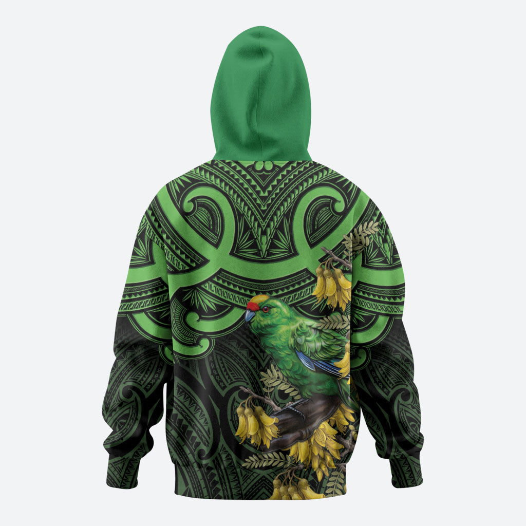New Zealand Parakeet Bird Hoodie Maori Kakariki Kowhai Maori Pattern