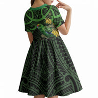 New Zealand Parakeet Bird Kid Short Sleeve Dress Maori Kakariki Kowhai Maori Pattern