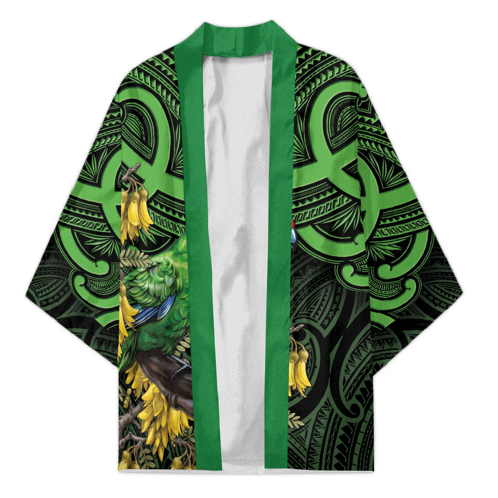 New Zealand Parakeet Bird Kimono Maori Kakariki Kowhai Maori Pattern LT22 Unisex Green - Polynesian Pride