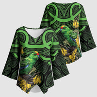 New Zealand Parakeet Bird Kimono Sleeve Blouse Maori Kakariki Kowhai Maori Pattern