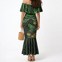 New Zealand Parakeet Bird Mermaid Dress Maori Kakariki Kowhai Maori Pattern