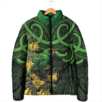 New Zealand Parakeet Bird Padded Jacket Maori Kakariki Kowhai Maori Pattern