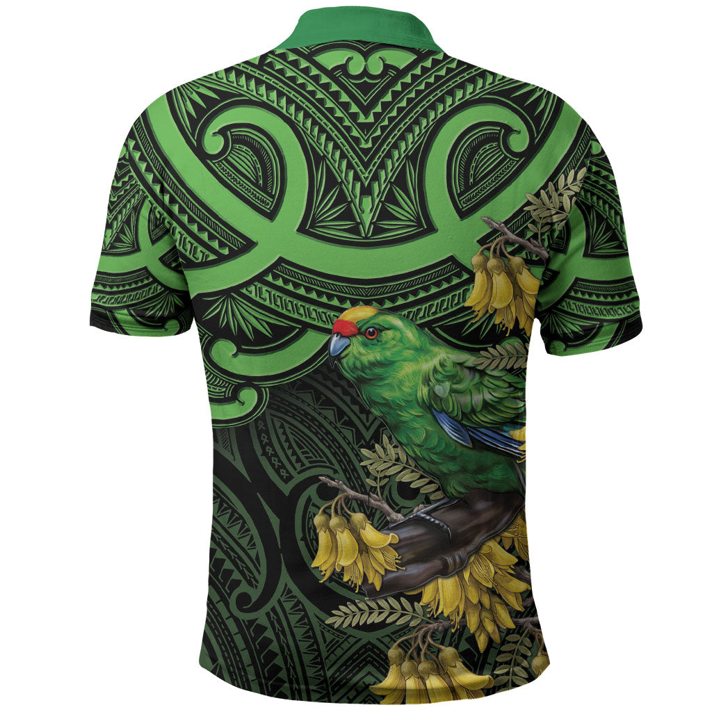 New Zealand Parakeet Bird Polo Shirt Maori Kakariki Kowhai Maori Pattern