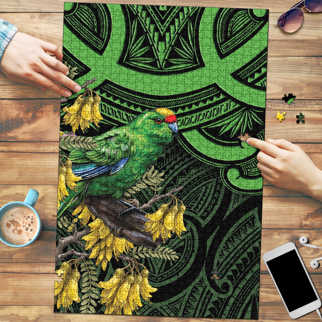 New Zealand Parakeet Bird Puzzle Maori Kakariki Kowhai Maori Pattern LT22 Green - Polynesian Pride
