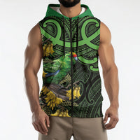 New Zealand Parakeet Bird Sleeveless Zip Hoodie Maori Kakariki Kowhai Maori Pattern