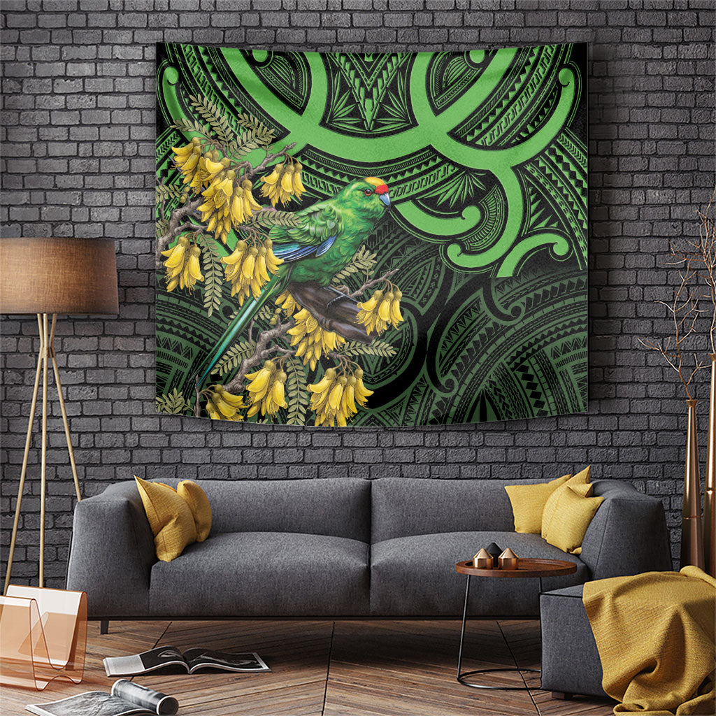 New Zealand Parakeet Bird Tapestry Maori Kakariki Kowhai Maori Pattern LT22 Green - Polynesian Pride