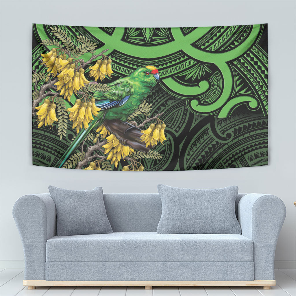 New Zealand Parakeet Bird Tapestry Maori Kakariki Kowhai Maori Pattern