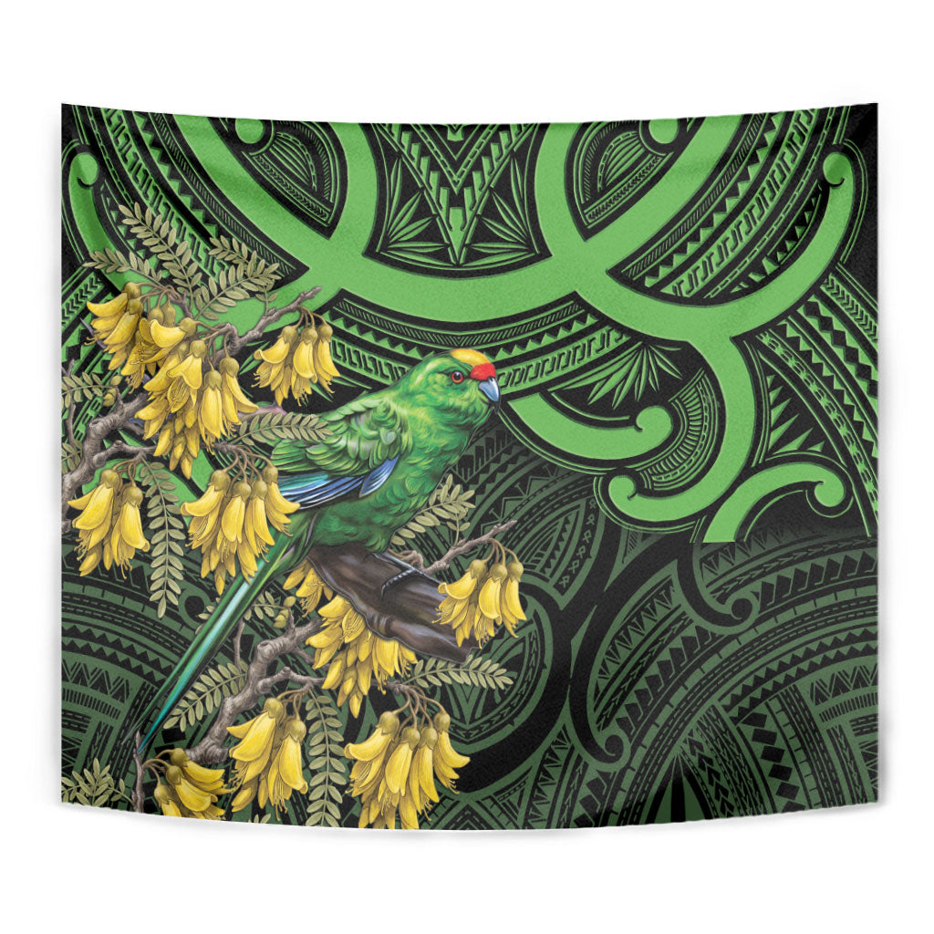 New Zealand Parakeet Bird Tapestry Maori Kakariki Kowhai Maori Pattern
