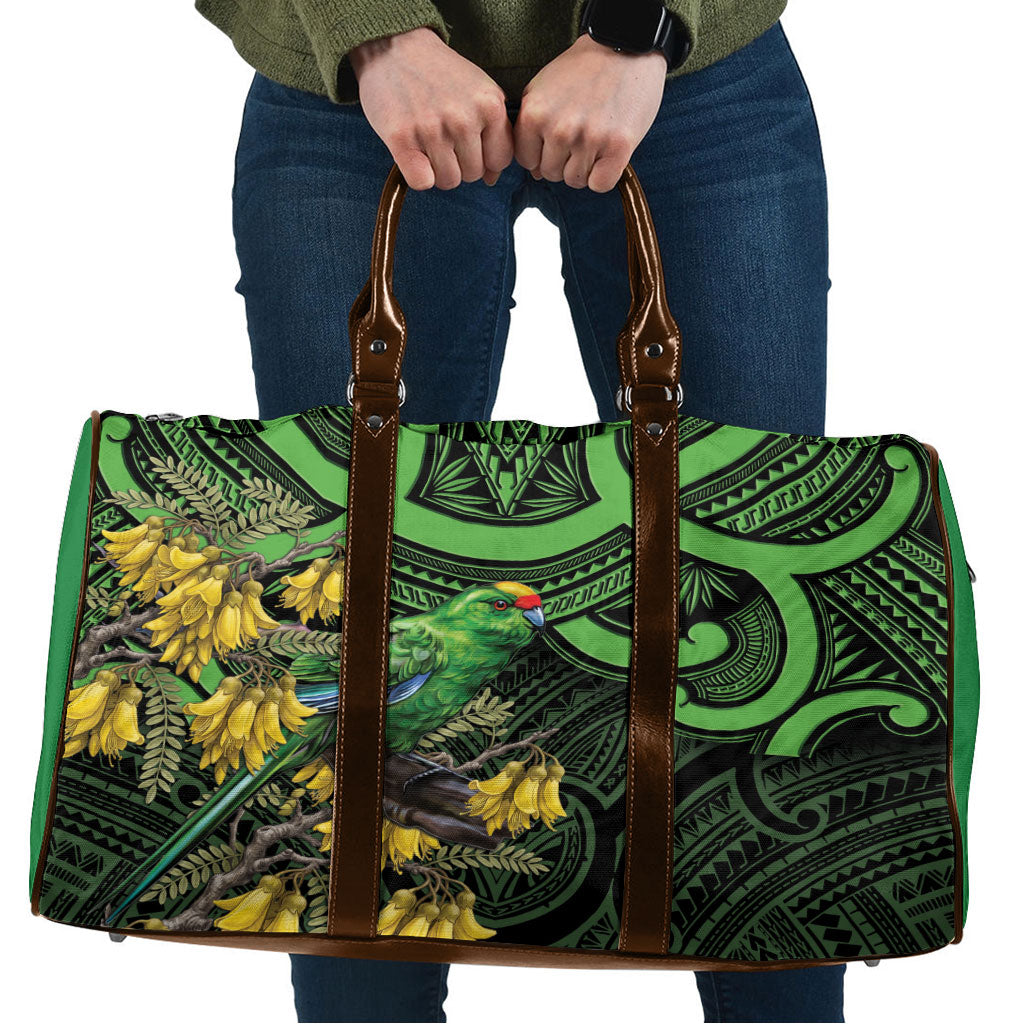 New Zealand Parakeet Bird Travel Bag Maori Kakariki Kowhai Maori Pattern