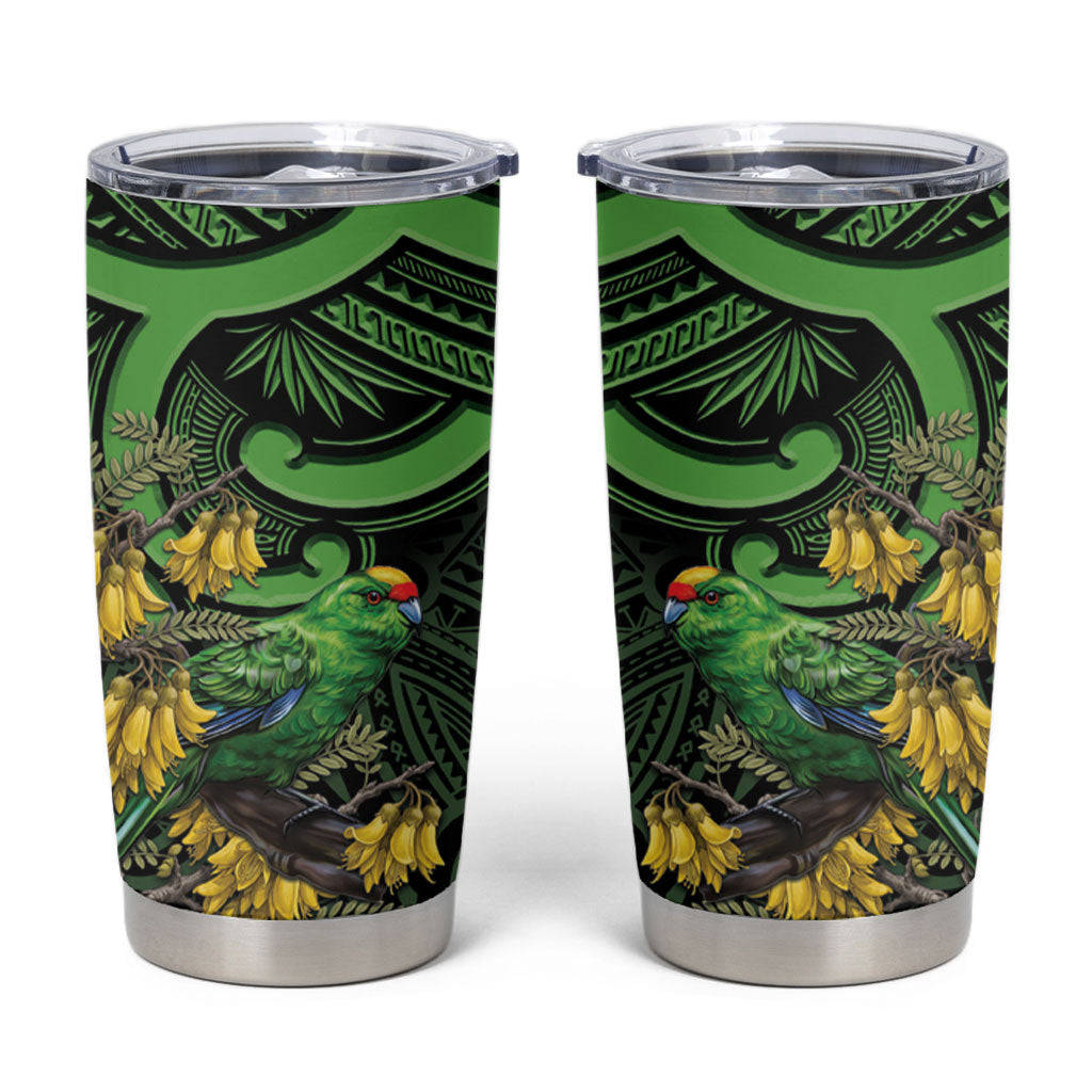 New Zealand Parakeet Bird Tumbler Cup Maori Kakariki Kowhai Maori Pattern LT22 Green - Polynesian Pride