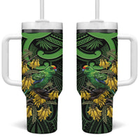 New Zealand Parakeet Bird Tumbler With Handle Maori Kakariki Kowhai Maori Pattern