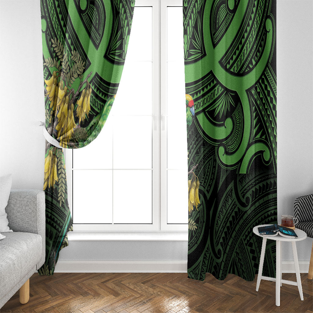 New Zealand Parakeet Bird Window Curtain Maori Kakariki Kowhai Maori Pattern
