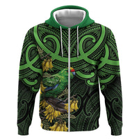 New Zealand Parakeet Bird Zip Hoodie Maori Kakariki Kowhai Maori Pattern